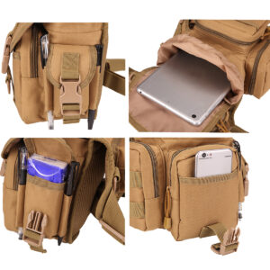 waist drop belt leg bag - tan - pocket features